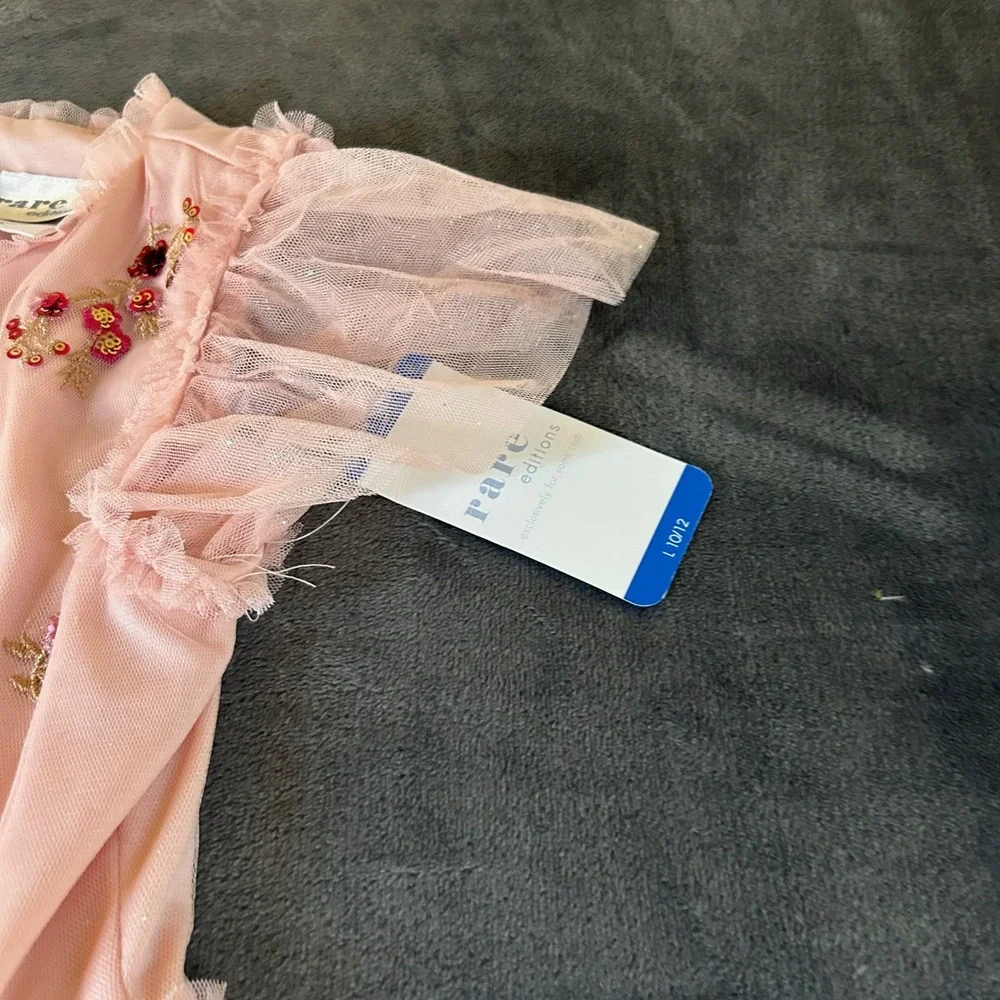 Rare Editions‎ Blush Dress Floral Embellished Tulle Ruffle Girl's Size L (10/12)